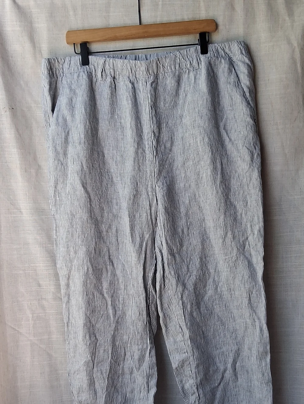 Quince 100% European Linen Pants Blue Pinstripe XL
